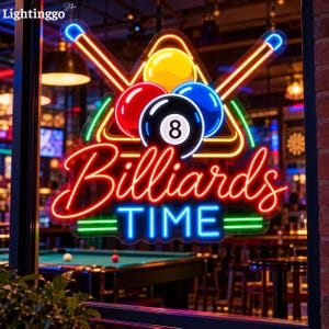 Billiards Neon Sign, Pool 8 Ball Led Light, Game Room Wall Art Decor