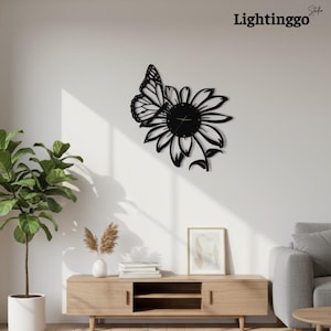 Personalized Sunflower Metal Wall Clock, Custom Metal Butterfy Wall Clock, Gift For Housewarming, Flower Lover Gift, Gift For Mom