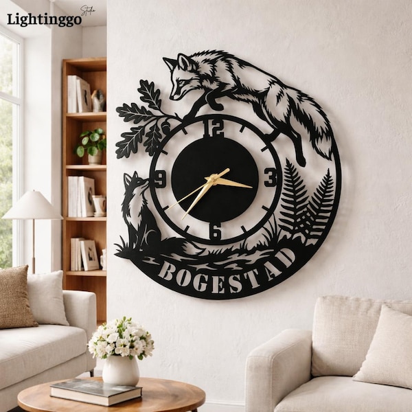 Personalized Fox Metal Wall Clock, Forest Wildlife Metal Wall Art, Custom Animal Sign, Nature Lover Gift