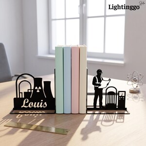 Personalized Nuclear Engineer Metal Bookend, Energy Plant Bookshelf Decor, Science Book End Gift