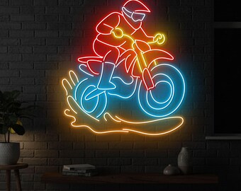 Motocross Neon Sign LED, Dirt Bike Racing Neon Light, Sports Wall Decor, Garage Man Cave Neon Sign