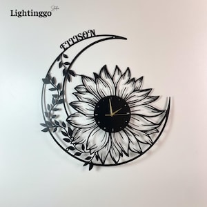 Sunflower Moon Metal Wall Clock: Floral Home Decor