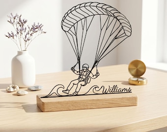 Aangepaste Skydiver metalen tafeldecor, paraglider draadkunst, extreme sport sculptuur, skydiven cadeau voor mannen