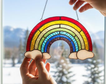 Handmade Rainbow Stained Glass Suncatcher, Colorful Window Hanging, Christmas Gift, Sun Catcher Decor, Rainbow Art