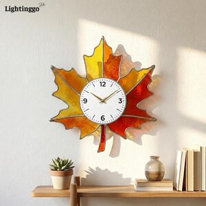 Maple Leaf Stained Glass Wall Clock Maple Leaf Clock, Fall Living Room Decor, Autumn Lover Gift