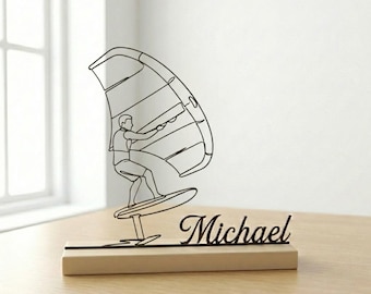 Personalized Wing Foiling Desk Decor, Custom Metal Art, Wing Surfing Gift for Him