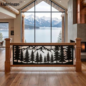 Pine Tree Metal Railings, Mountain Forest Panel, Rustic Cabin Lodge Decor, Evergreen Stair Insert
