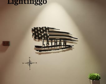 Personalisierte Distressed US Flagge Metall Wand Kunst, Benutzerdefinierte Name Amerikanische Flagge Zeichen, Flagge Dekor, Männerhöhle, Militär Geschenk
