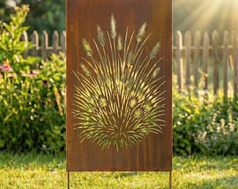 Fescue Grass Garden Screen - Decorative Outdoor Privacy Panel, Modern Botanical Yard Art