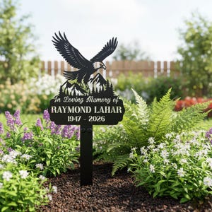 Personalized Eagle Memorial Garden Stakes, Custom Memory Sign, Mountain Forest Grave Marker, Sympathy Gift