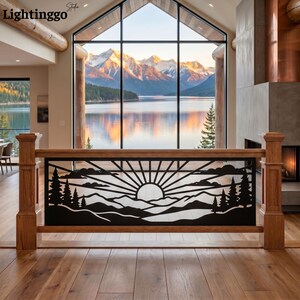 Sunrise Mountain Metal Railings, Nature Horizon Panel, Modern Geometric Decor, Sunburst Stair Insert