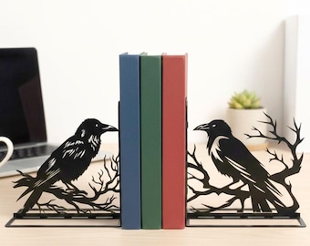 Sujetalibros de cuervo personalizados, sujetalibros de cuervo de metal, decoración rústica de pájaro, organizador de escritorio gótico, regalo único para lectores y amantes de la lectura.