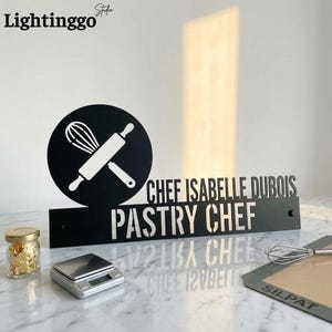Custom Baker Metal Desk Name Plate, Bakery Shop Decor, Culinary Arts Desk Sign, Personalized Dessert Maker Gift