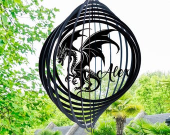 Molino de viento metálico de dragón: Decoración cinética 3D para jardín - Resistente a la intemperie