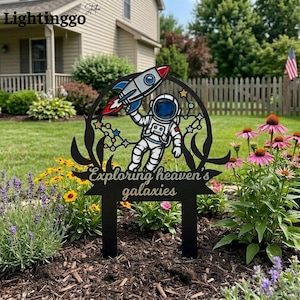 Personalized Astronaut Space Metal Garden Stake, Rocket Galaxy Garden Decor, Memorial Outdoor Decor Gift For Boy
