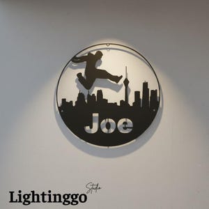 Personalized Parkour LED Metal Sign, Custom Name Wall Art for Gym or Room, Modern Metal Parkour Decor, Building Sign Gift