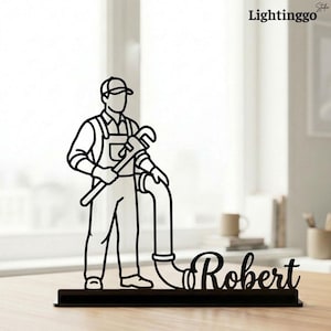 Decoración de escritorio de metal personalizada para fontanero, regalo personalizado para comerciante, decoración de mesa para instalador de tuberías, adorno de trabajo