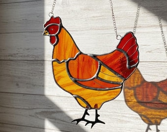 Handmade Hen Stained Glass Suncatcher, Chicken Window Hanging, Hen Decor, Gift for Hen Lovers, Christmas Gifts