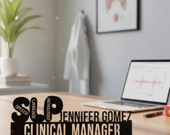Personalized Speech Language Pathologist Metal Desk Name Plate, Custom Clinical Manager Desk Decor, Metal Name Plaque for Therapists