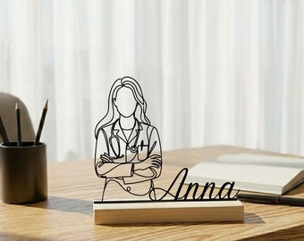 Decorazione da tavolo in metallo personalizzata con medico donna - Regalo con nome personalizzato per medico donna, decorazione da scrivania medica