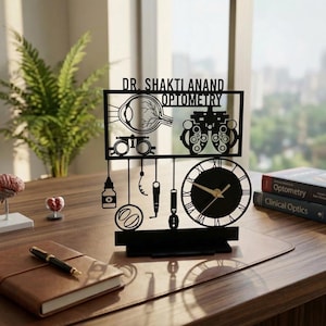 Personalized Optometry Desk Clock, Custom Metal Table Clock Gift for Optometrist Dad Mom, Eye Clinic Decor