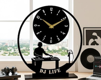 パーソナライズされたDJデスククロック、カスタムDJテーブルクロック、音楽愛好家へのギフト、DJスタジオの装飾、ユニークな誕生日ギフト