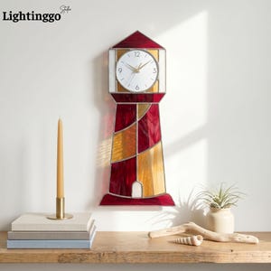Lighthouse Stained Glass Wall Clock, Nautical Coastal Decor, Beach House Art