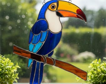 Custom Stained Glass Parrot Suncatcher, Personalized Bird Window Hanging, Colorful Glass Window Decor, Handmade Gift for Bird Lovers