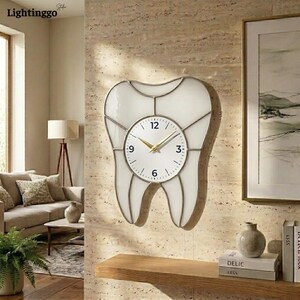Tooth Wall Clock for Dentist Office, Dental Stained Glass Clock, Clinic Wall Decor, Unique Gift for Dentist