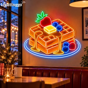 Letrero de neón de waffles, luz LED para cafetería de postres, decoración de pared para cocina.