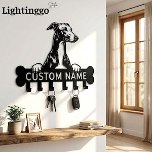 Personalized Greyhound Metal Key Holder, Whippet Dog Key Hanger, Custom Sighthound Wall Decor