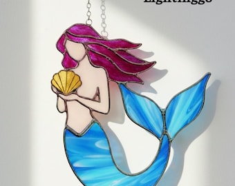 Mermaid Suncatcher Gift, Stained Glass Window Art, Handmade Glass Decor, Mermaid Sign Ornament
