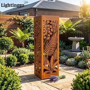 Ormbunketrädgårdskolumn, lövpelare, botanisk metallskulptur, rostblommig dekor, konst för växtälskare, present till mamma