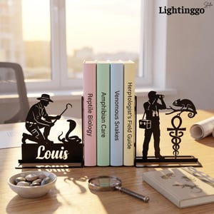 Personalized Herpetologist Metal Bookend, Snake Reptile Bookshelf Decor, Biology Lover Book End Gift