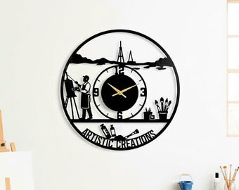 Personalized Artist Wall Clock, Custom Art Studio Decor, Creative Painter Gift, Modern Metal Wall Clock for Artists