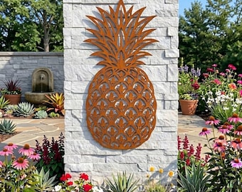 Pineapple Metal Wall Art, Welcome Home Decor, Rusty Tropical Sign, Outdoor Porch Art