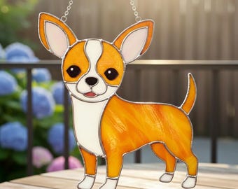 Chihuahua Stained Glass Suncatcher, Cute Dog Window Decor, Handmade Pet Art, Gift for Chihuahua Lovers
