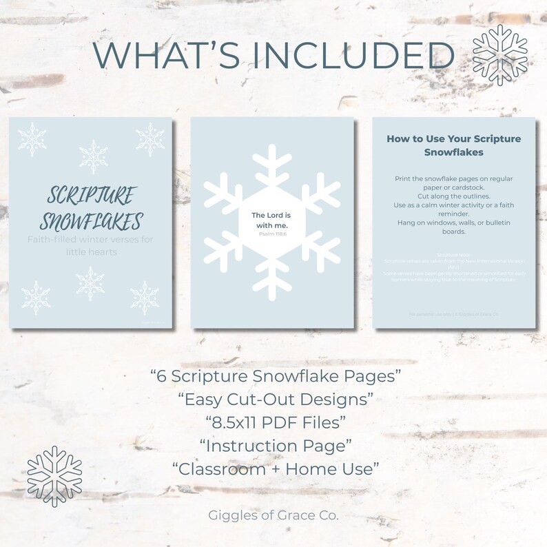 Snowflake Scripture Scripture Snowflakes for Kids | Winter Bible Verse Decor for Home or ...