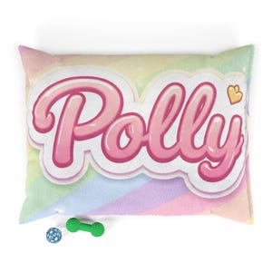 Polly name design Pet Bed | Pastel Rainbow Script, Plush Rectangle Pillow