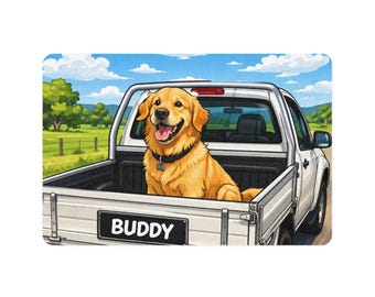 Tapis de nourriture pour animaux de compagnie Golden Retriever dans un camion | Tapis de gamelle pour chien 12 x 18