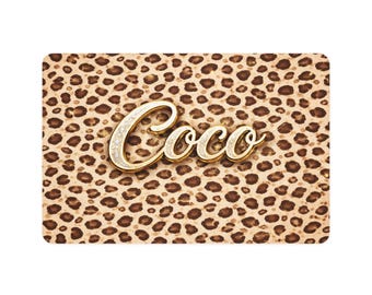 Leopard Print Name Pet Food Mat