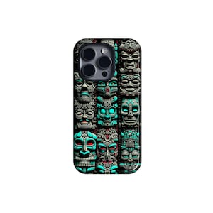 Aztec Stone Carving Phone Case, Ancient Mesoamerican Relief Art Design, Tough Durable Cover for iPhone16 15 14 13,Samsung, Tribal Phone Case