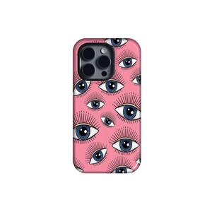 Pink Cartoon Eyes Phone Case,Hand Draw Cartoon Eyes Eyelash Artistic,IPhone 16 Pro Max 15 14 13 12 Mini 11 , Samsung Galaxy S25 S24 S23 S22