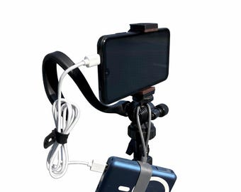 Adjustable Silicone Power Bank Holder & Cable Management Kit - Universal Fit Strap with Secure Phone Tether for Selfie Stick, Sports Mounts