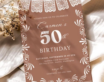 Faire-part d'anniversaire Cielito Lindo modifiable, invitation Talavera Fiesta en terre cuite, modèle d'anniversaire d'âge personnalisé, invitation mexicaine Fiesta, BA001