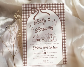 Baby Is Brewing Coffee Baby Shower Invitation, Editable Coffee Theme Invite, Hand Drawn Neutral Design, Printable Template, BS26