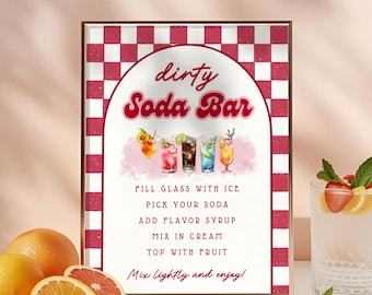 Dirty Soda Bar Table Sign, Printable Soda Bar Baby Shower Sign, She’s Ready to Pop Theme, Retro Cola Diner Party Decor, BS022