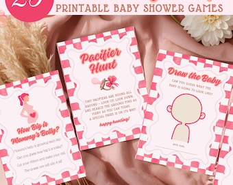 She's Ready To Pop Baby Shower Games Bundle Girl, Printable Pink Soda Pop Theme Baby Shower Game Pack, Retro Cola Diner Party Games, BS022