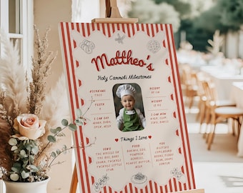 Editable Holy Cannoli First Birthday Milestone Board, Hand Drawn Italian Themed Party Sign, Italian Party Poster, Ciao Baby Template, BD003
