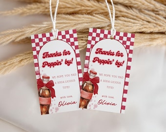 Étiquettes modifiables de faveur de baby shower, étiquette de remerciement soda rouge, étiquette rétro Cola Diner, BS022